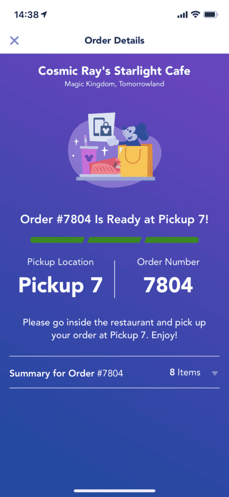 Mobile order ready my Disney experience screenshot