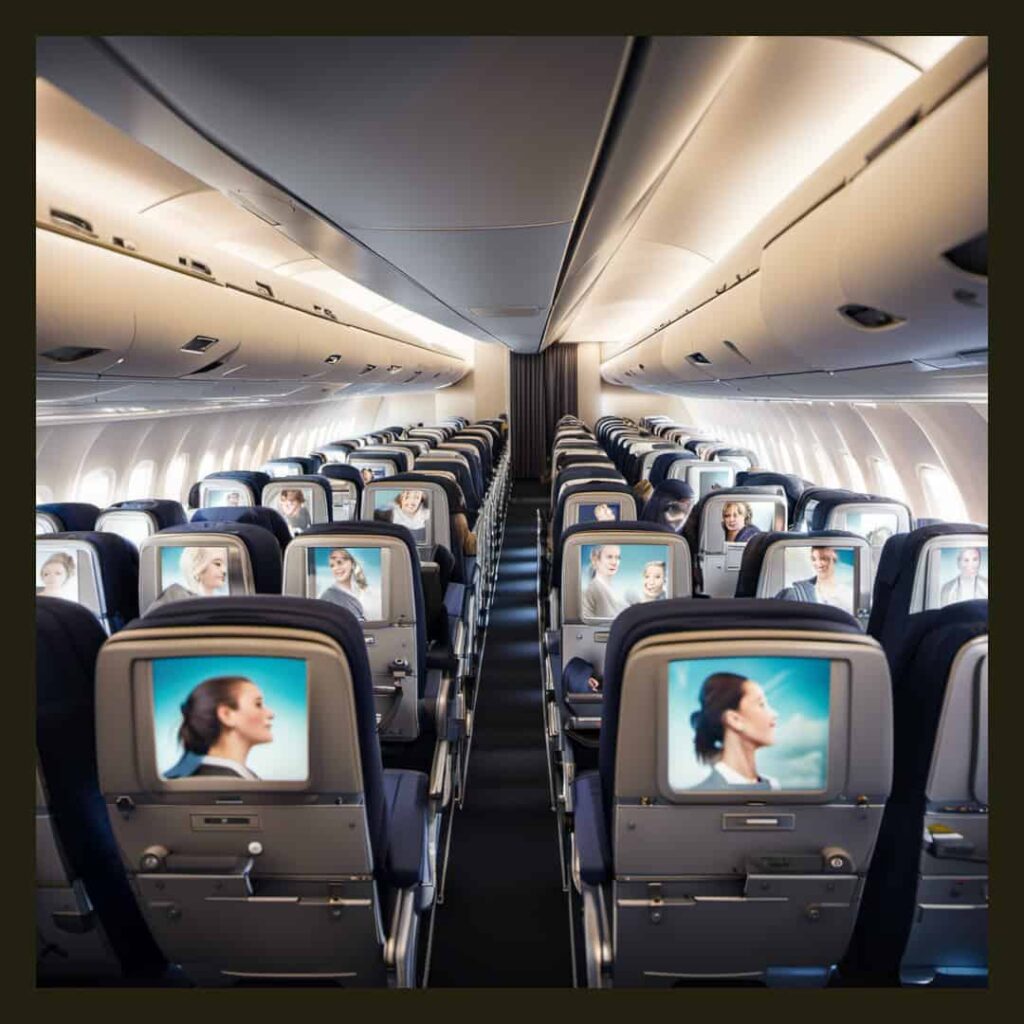 Economy class aircraft cabin 