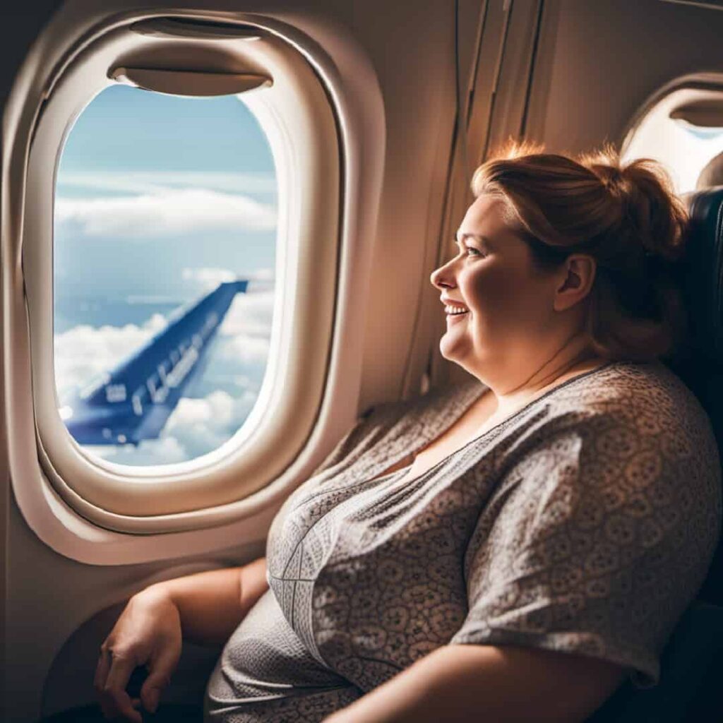 Overweight woman in economy class flight 