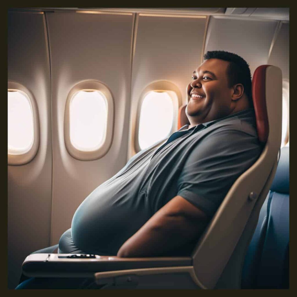 Overweight man on economy aircraft seat