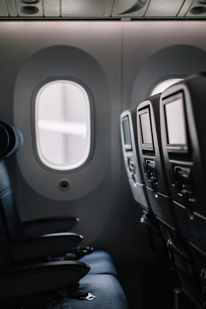 Economy class aircraft cabin